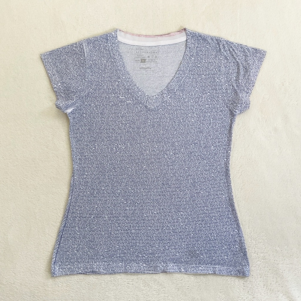 Litographs Pride & Prejudice Text Tee Jane Austen Book Print V-Neck M